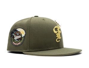 Old English F Calabasas New Olive Vegas Gold 59Fifty Fitted Hat by Feature x New Era