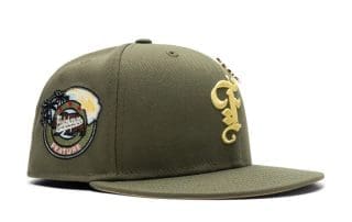 Old English F Calabasas New Olive Vegas Gold 59Fifty Fitted Hat by Feature x New Era