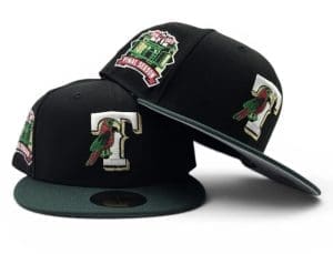 Texas Rangers Parrot Logo Black Dark Green 59Fifty Fitted Hat by MLB x New Era Texas Rangers Parrot Logo Black Dark Green 59Fifty Fitted Hat by MLB x New Era