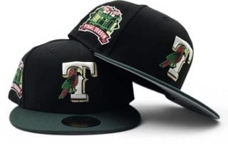 Texas Rangers Parrot Logo Black Dark Green 59Fifty Fitted Hat by MLB x New Era
