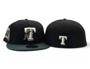 Texas Rangers Parrot Logo Black Dark Green 59Fifty Fitted Hat by MLB x New Era Front Texas Rangers Parrot Logo Black Dark Green 59Fifty Fitted Hat by MLB x New Era Front